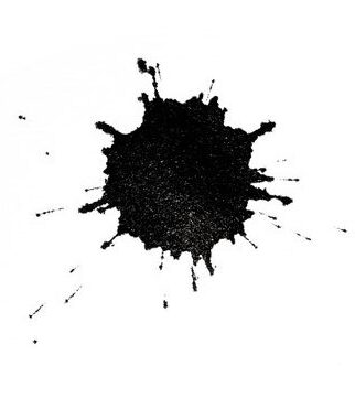 black ink blot on white background